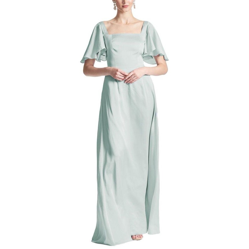 Sachin + Babi Blue Flutter Sleeve Square Neck Tie Back Maxi Gown Dress Sz Small
